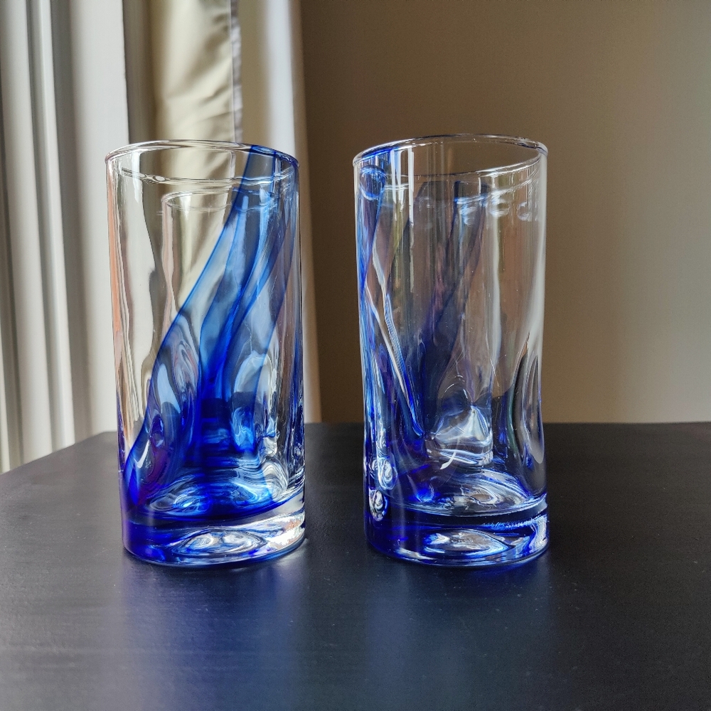 4 Libbey Crisa (thumbprint) | 16 oz Highball blue ๐ swirl glasses - Picture 7 of 13
